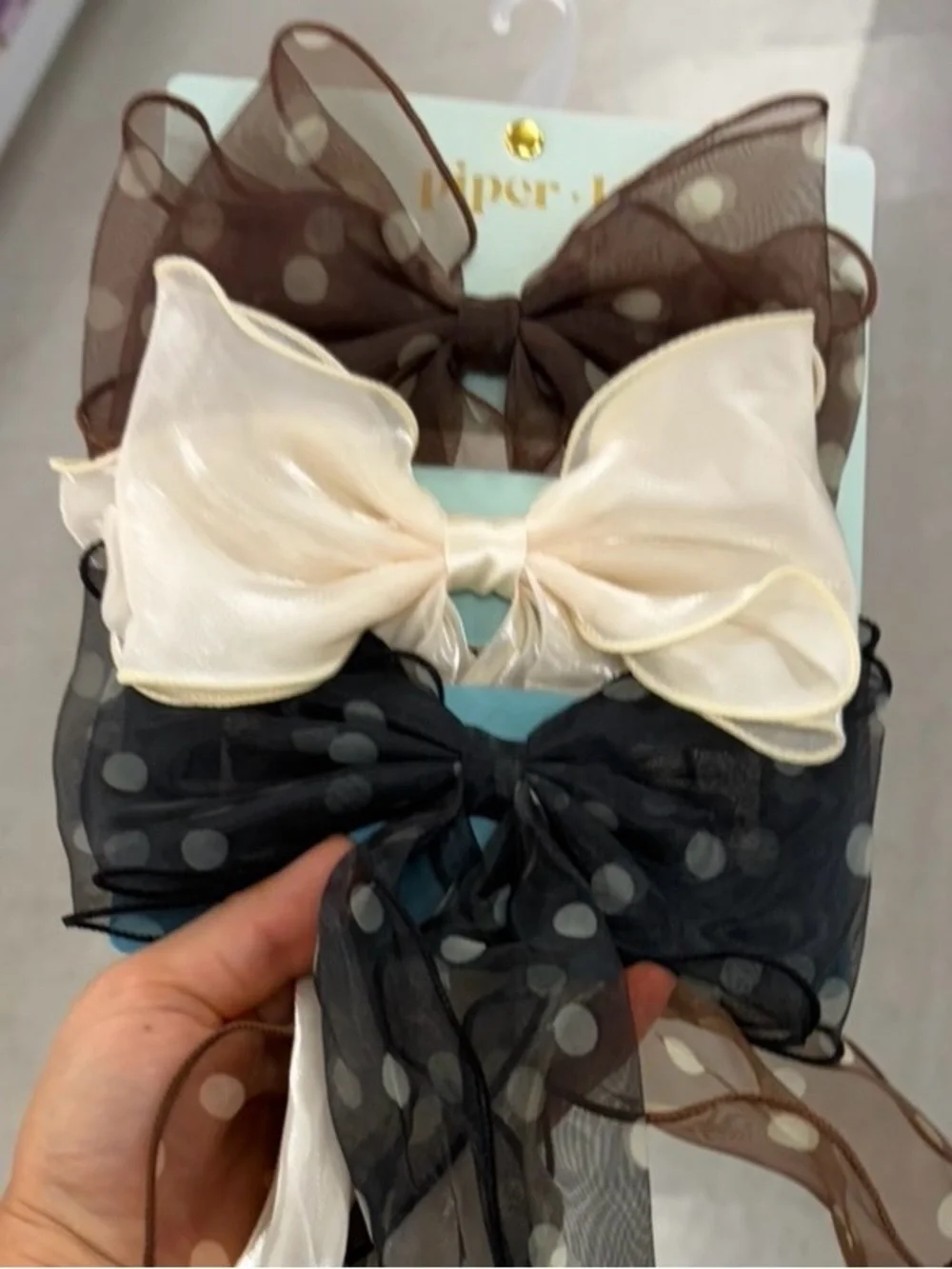 NWT ⚜️🖤⚜️ Piper K Polka Dot Ribbon Hair Bows with Long Tails Sheer Organza